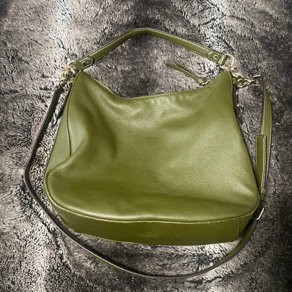 Kate Spade Olive Green Leather Handbag with Detachable Shoulder Strap